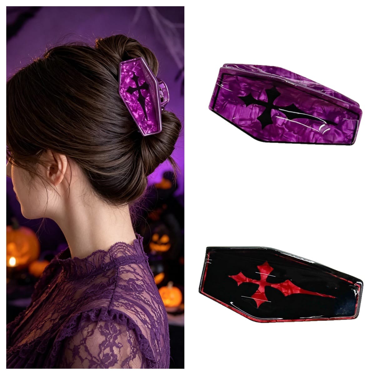 Halloween Coffin Hair Claw Clip - Dark Gothic PVC Quirky Mysterious Style A  Lemonschunks