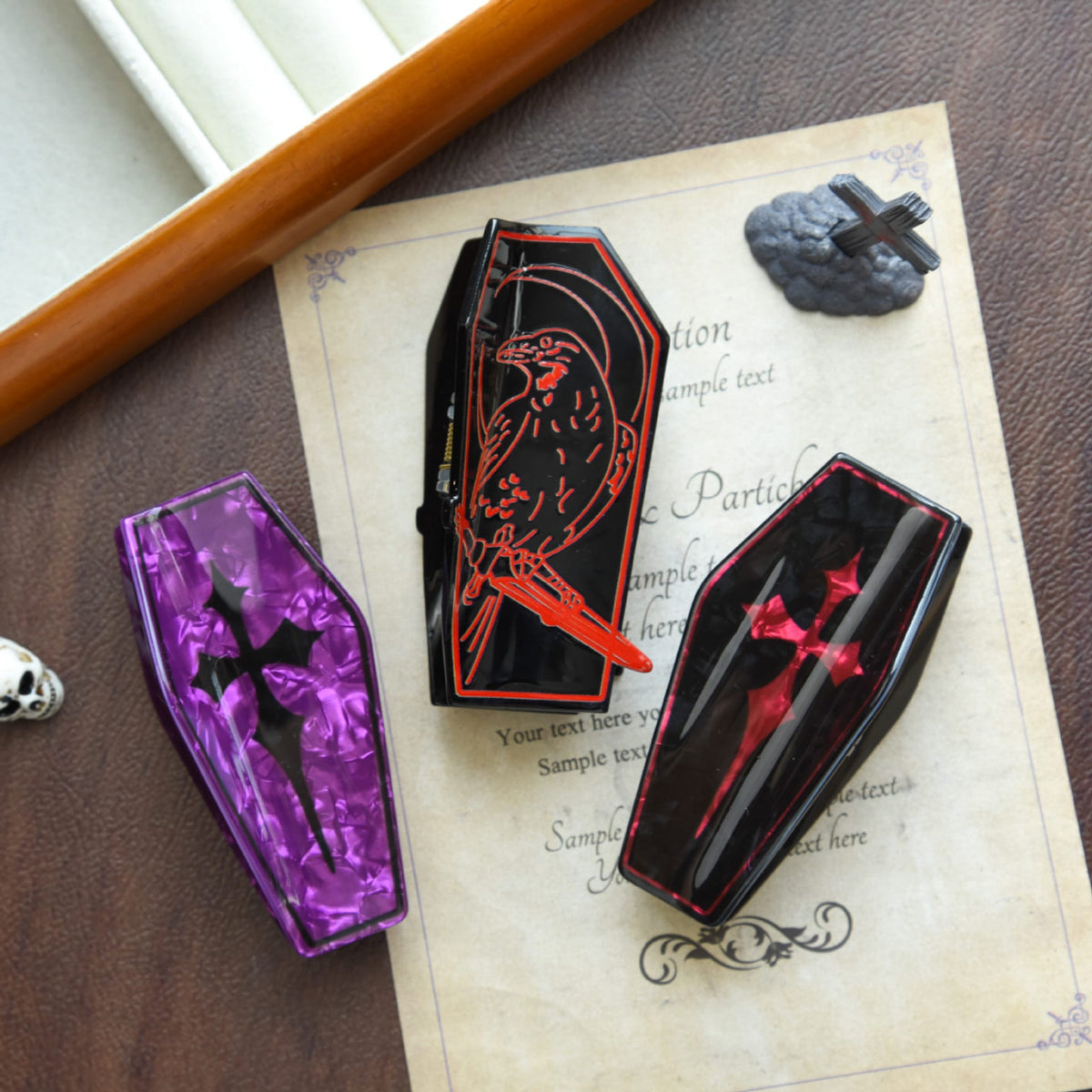 Halloween Coffin Hair Claw Clip - Dark Gothic Red Accent PVC Quirky Style B  Lemonschunks