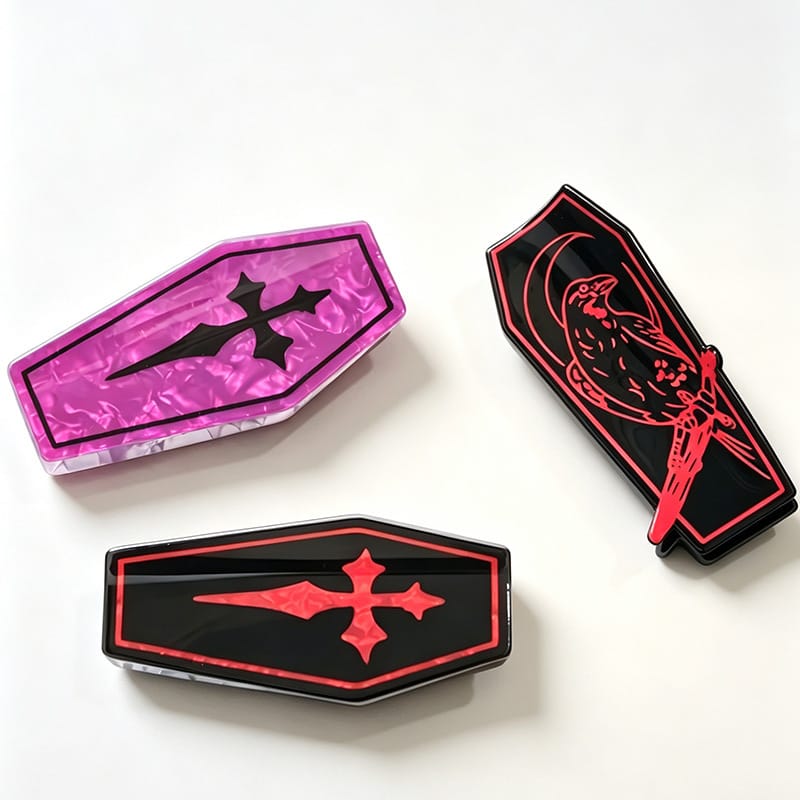 Halloween Coffin Hair Claw Clip - Dark Gothic Red Accent PVC Quirky Style B  Lemonschunks
