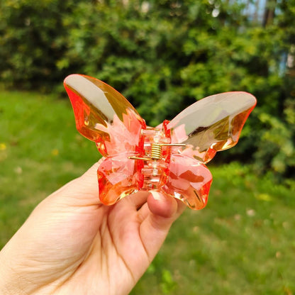 Transparent Diamond  Pink Mother & Baby Butterfly Hair Claw Clips Set