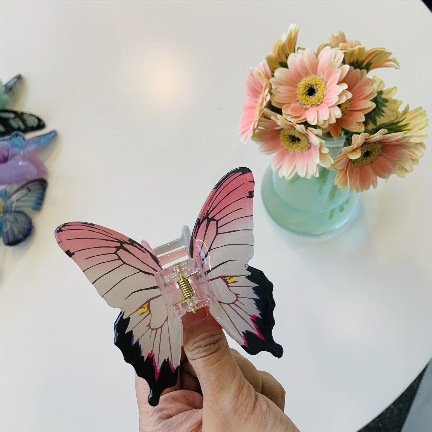 Pink Gradient Butterfly with Black Edge Hair Claw