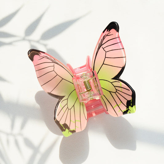 Pink and Green Patterned Butterfly Hair Claw