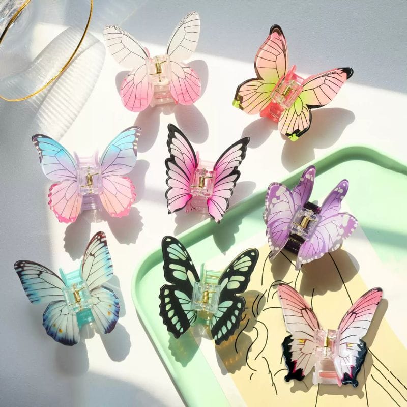 Pink and Green Patterned Butterfly Hair Claw