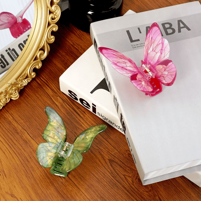 Pink Sea Ice Crystal Butterfly Hair Claw