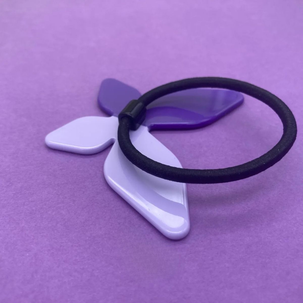 Purple Lavender Two-Tone Geometric Butterfly Hair Tie