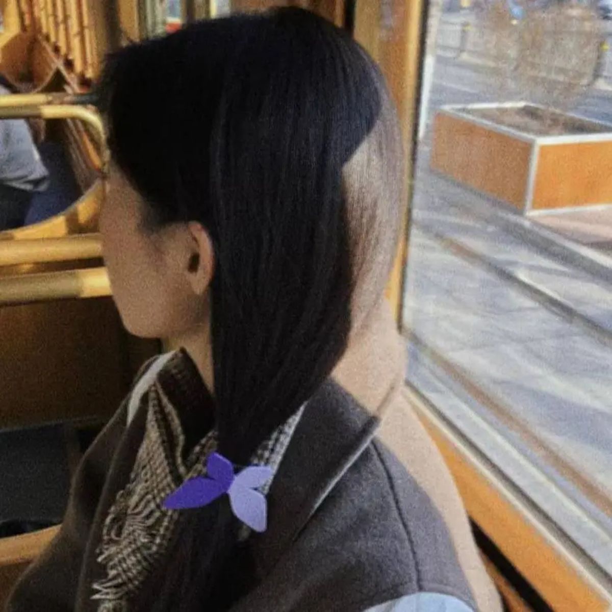 Purple Lavender Two-Tone Geometric Butterfly Hair Tie