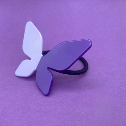 Purple Lavender Two-Tone Geometric Butterfly Hair Tie