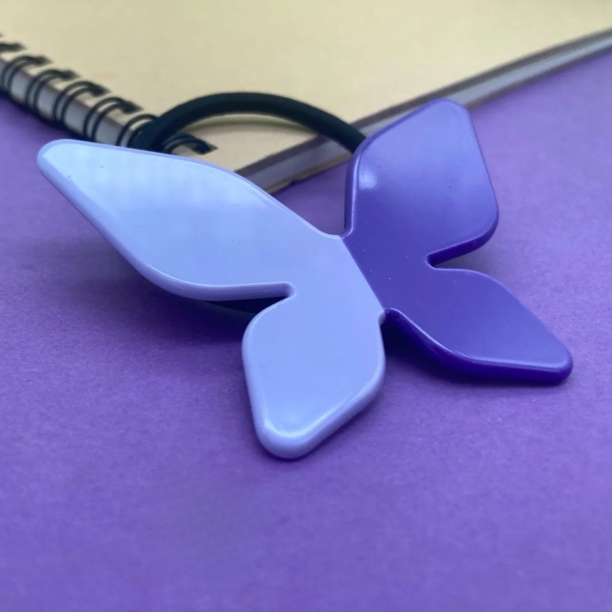 Purple Lavender Two-Tone Geometric Butterfly Hair Tie