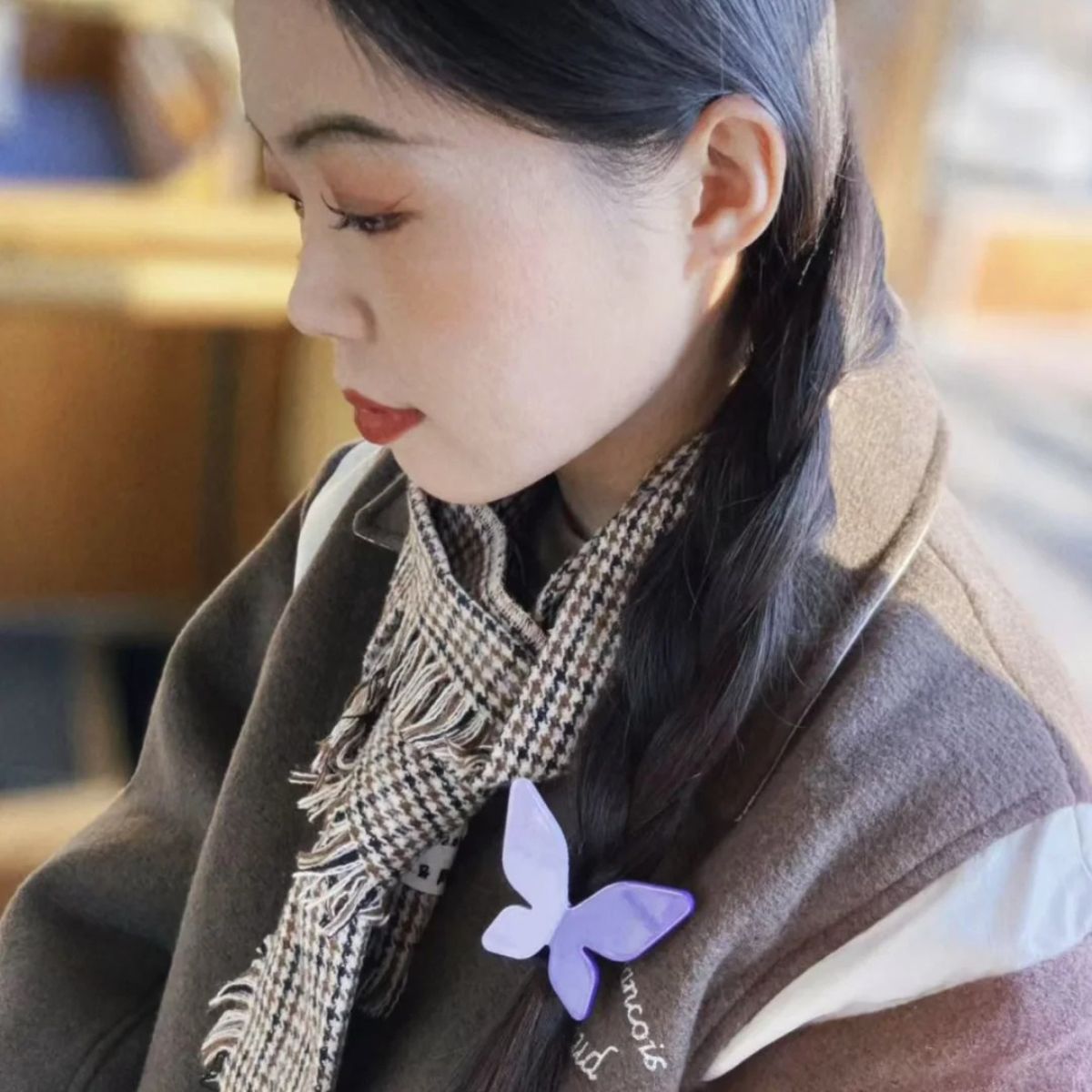 Purple Lavender Two-Tone Geometric Butterfly Hair Tie