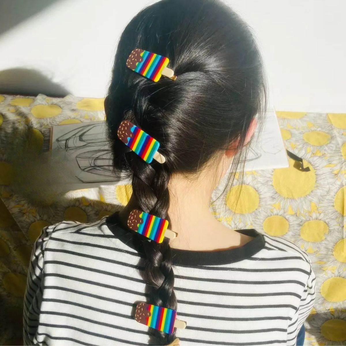 Rainbow Stripes Ice Cream Hair Clip