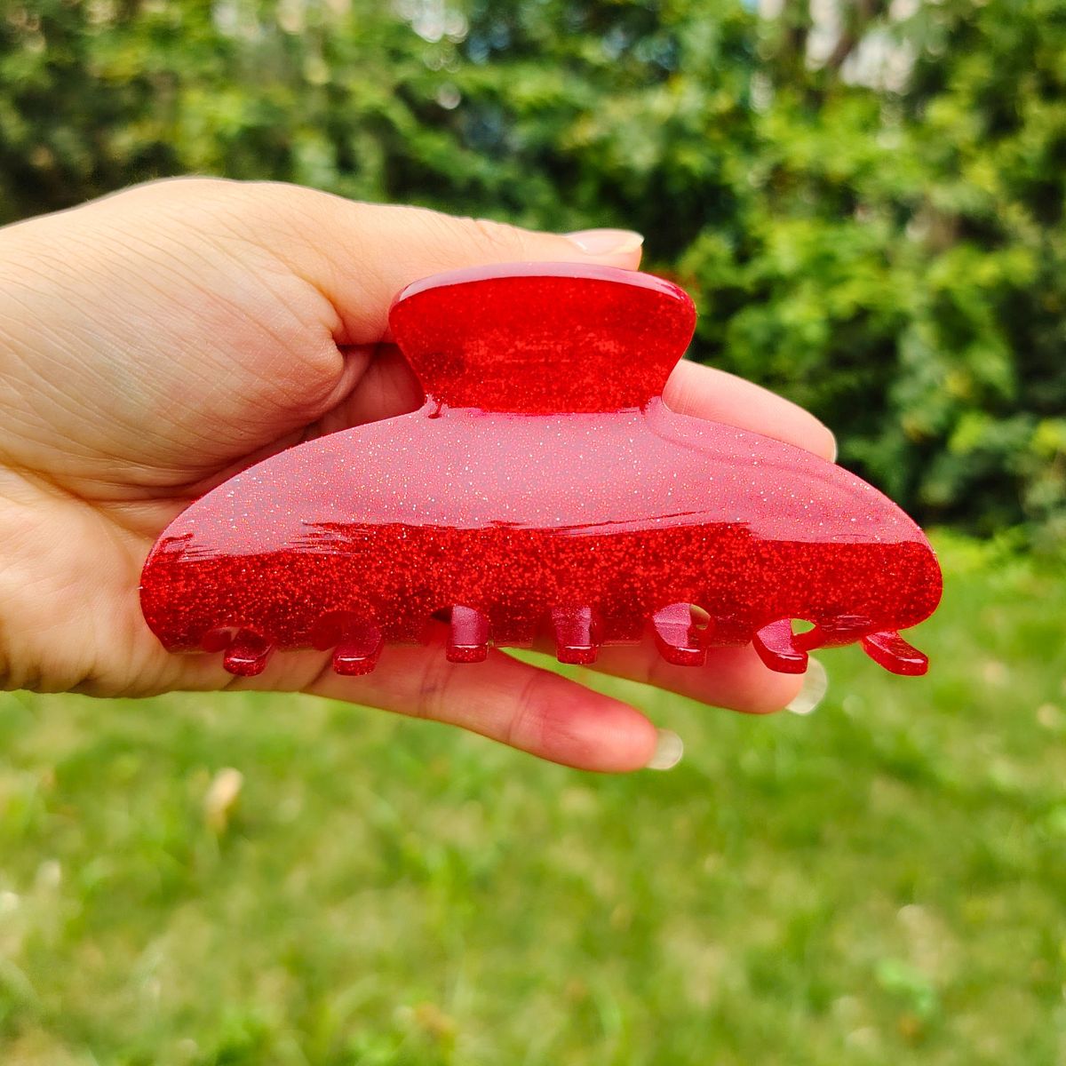 Medium Red Glitter  Hair Claw