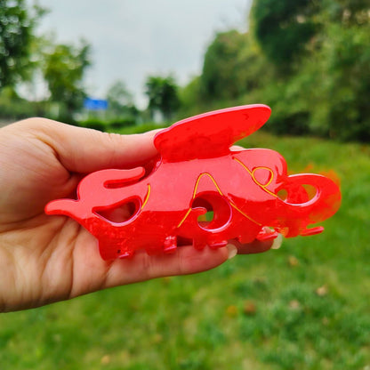 Large Iridescent Red Octopus Hair Claw