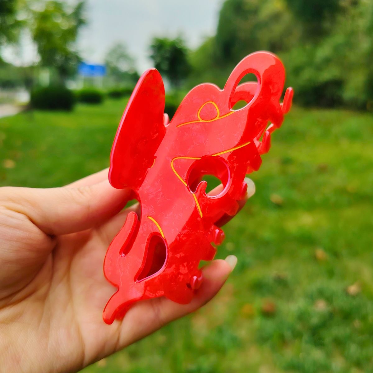 Large Iridescent Red Octopus Hair Claw