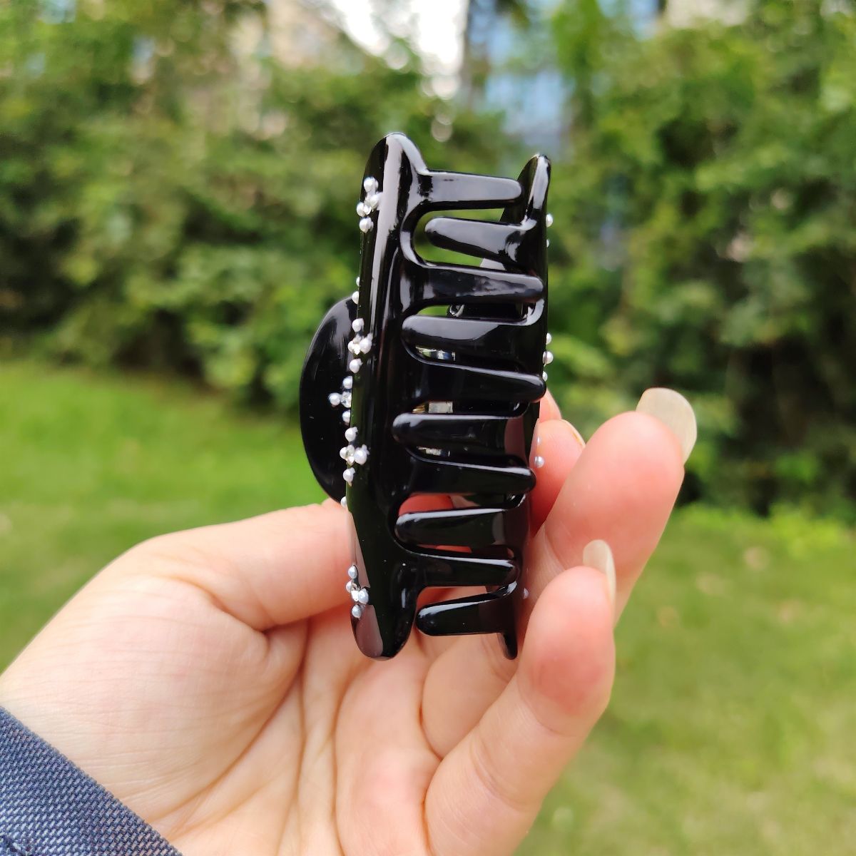 Small Black Pearl Cross Rhinestone Hair Claw