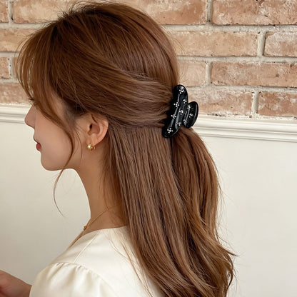 Small Black Pearl Cross Rhinestone Hair Claw