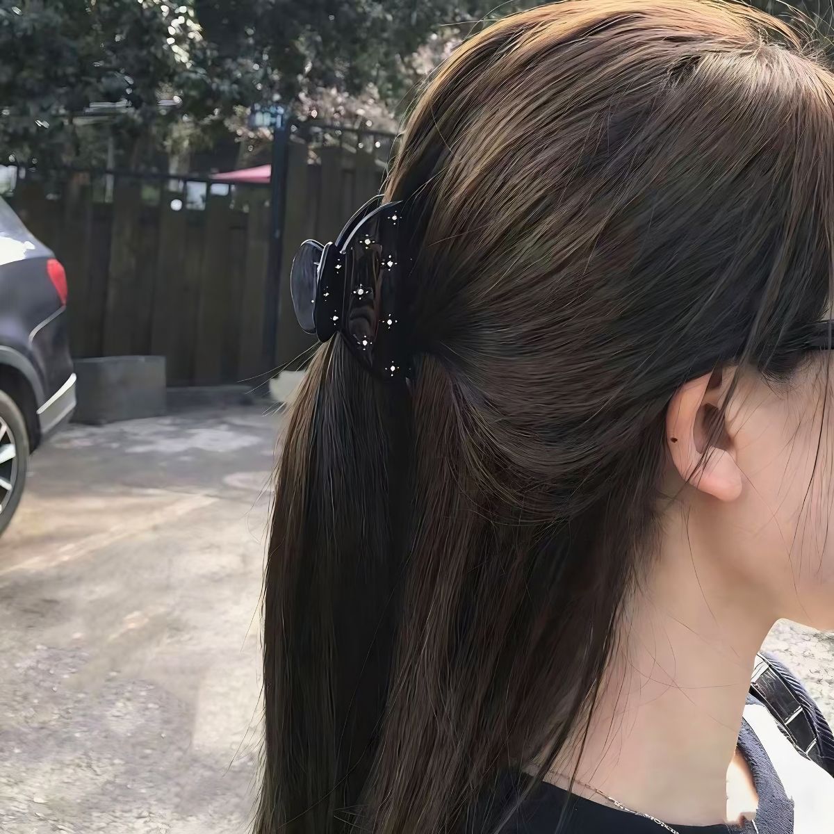 Small Black Pearl Cross Rhinestone Hair Claw