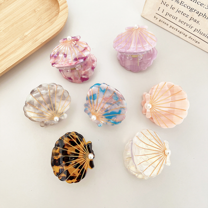 Small Floral Purple Pearl Shell Hair Claw