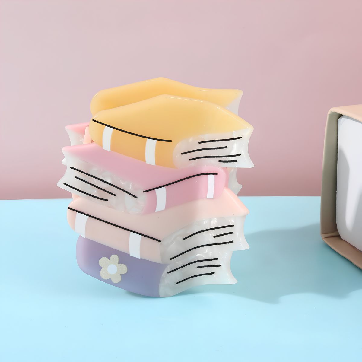 Small Pastel Book Stack Hair Claw