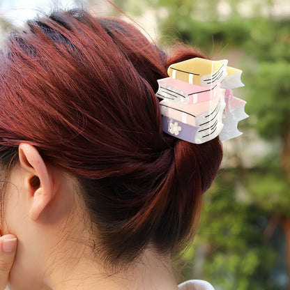 Small Pastel Book Stack Hair Claw