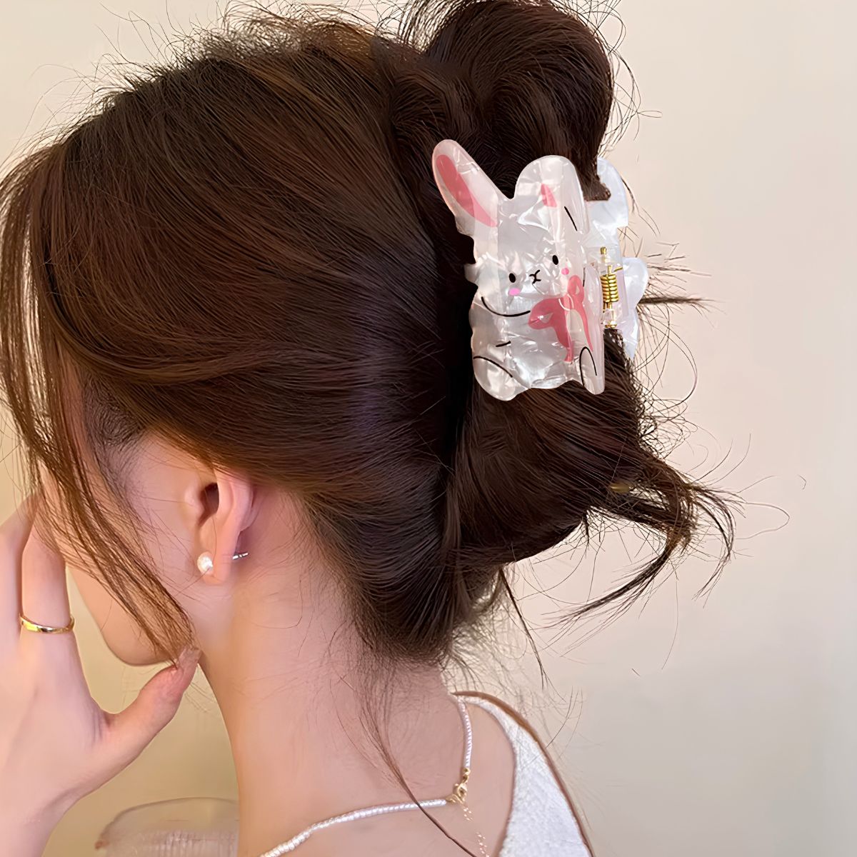 Small Pink Scarf Bunny Hair Claw