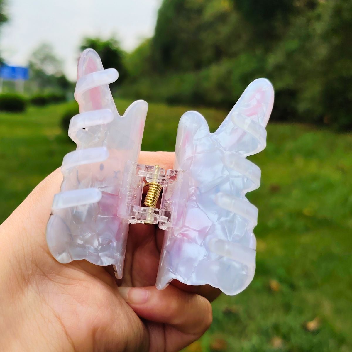 Small Pink Scarf Bunny Hair Claw