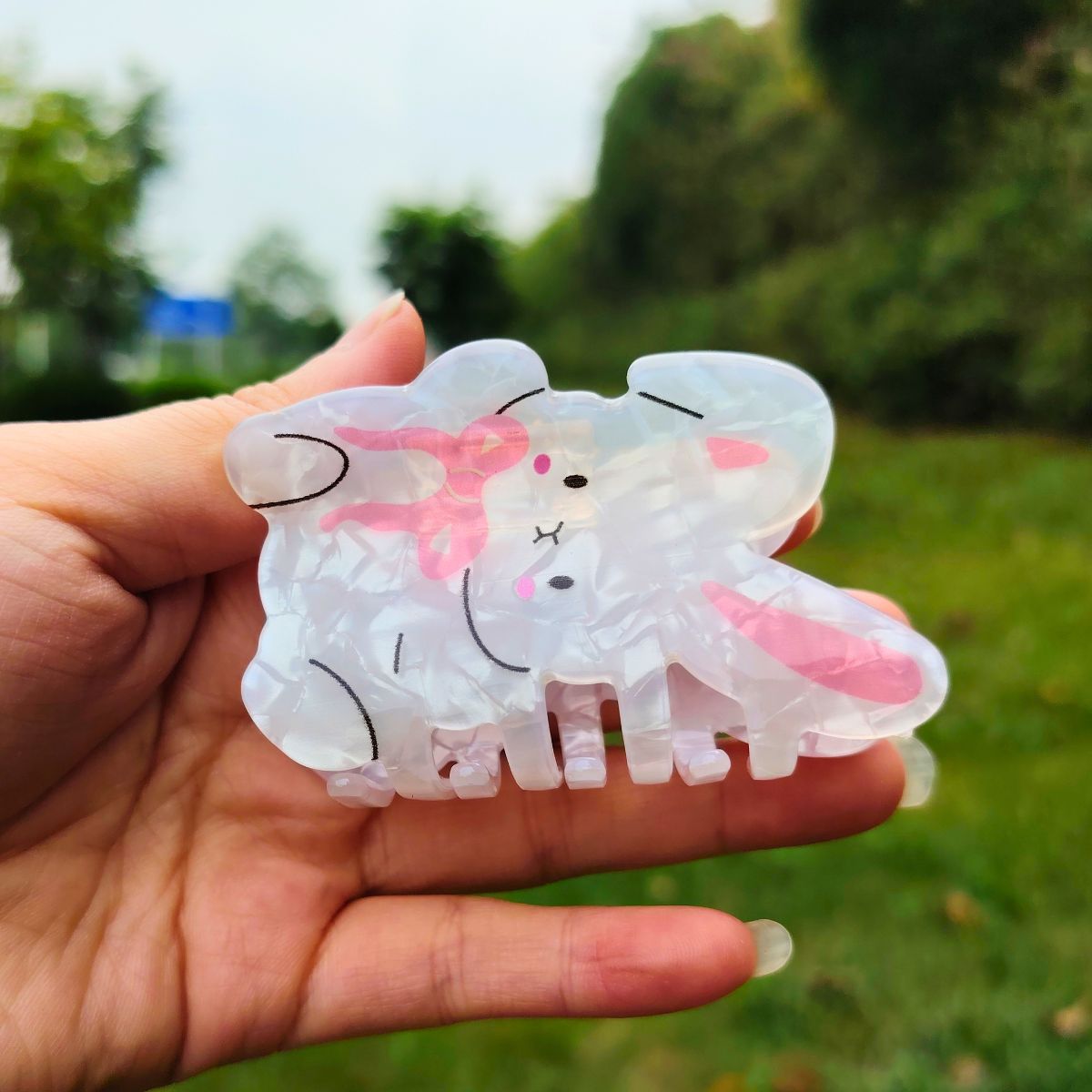Small Pink Scarf Bunny Hair Claw