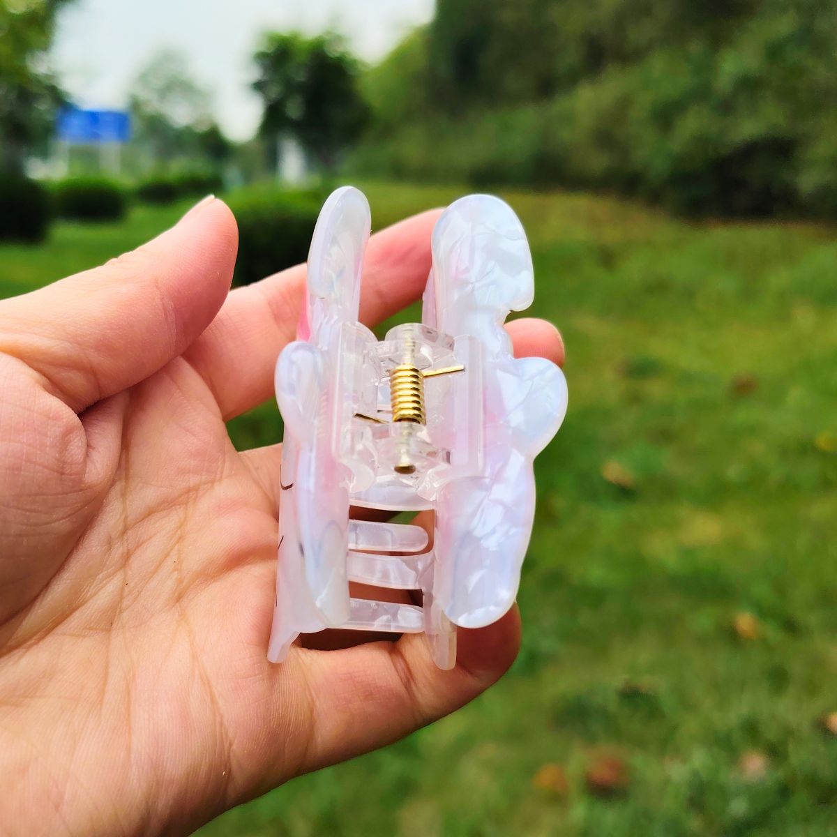 Small Pink Scarf Bunny Hair Claw