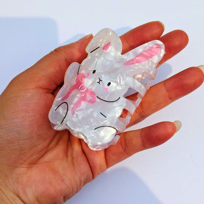 Small Pink Scarf Bunny Hair Claw