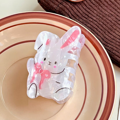 Small Pink Scarf Bunny Hair Claw