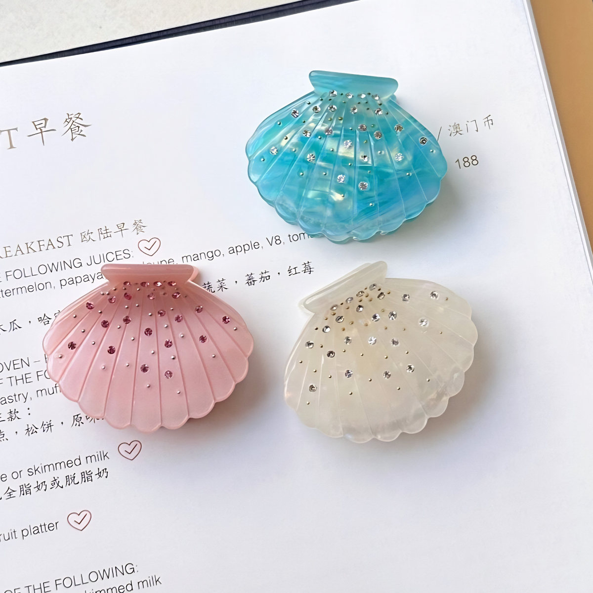 Small Rhinestone Sparkling Shell Hair Claw