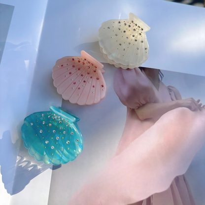 Small Rhinestone Sparkling Shell Hair Claw