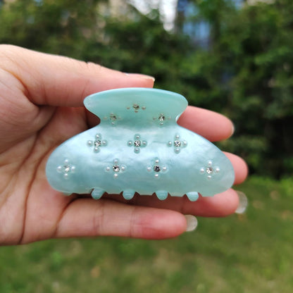 Small Teal Pearl Cross Rhinestone Hair Claw