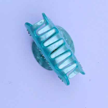 Small Teal Pearl Cross Rhinestone Hair Claw