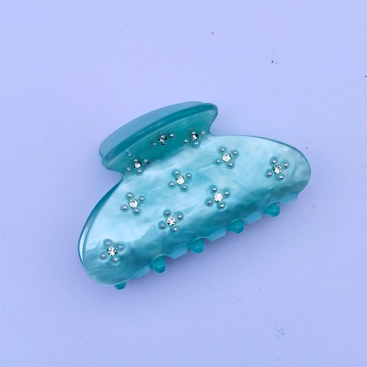 Small Teal Pearl Cross Rhinestone Hair Claw