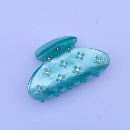 Small Teal Pearl Cross Rhinestone Hair Claw