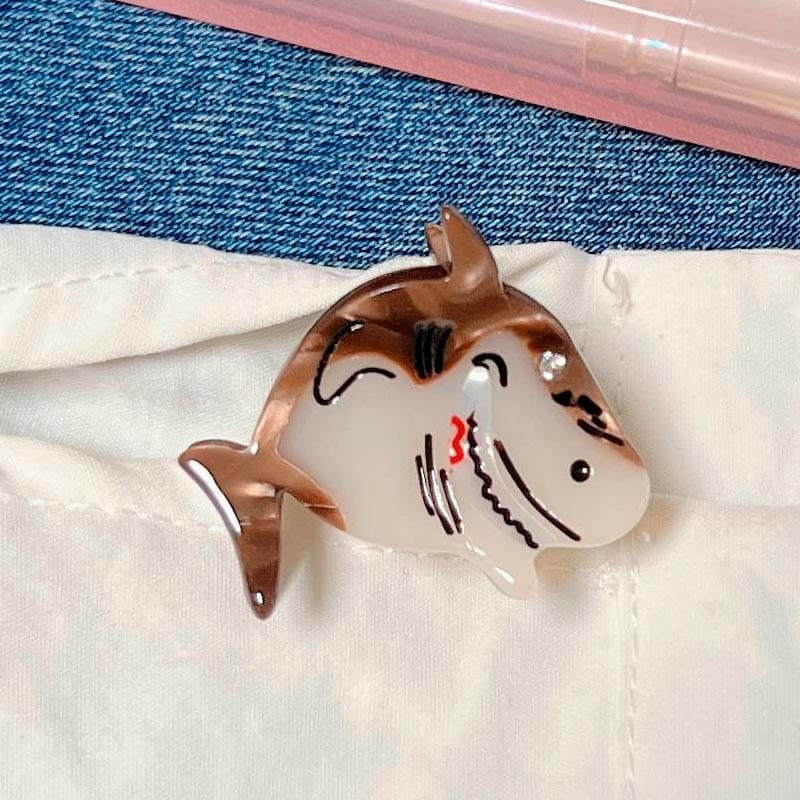 Mini Brown Smiling Shark Hair Claw Clip
