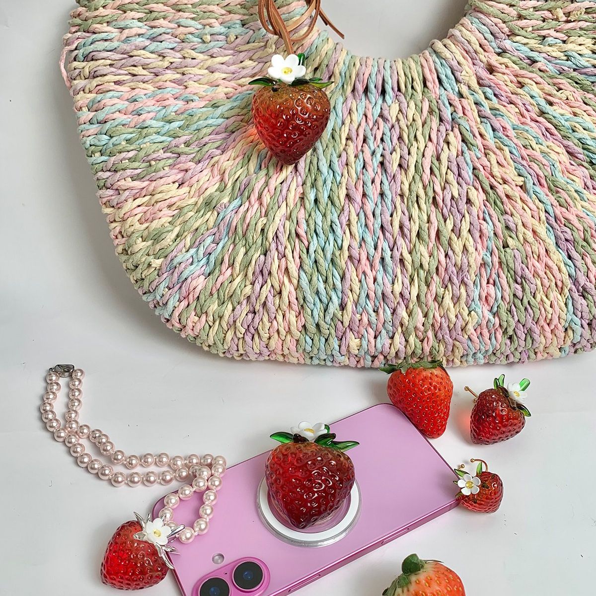 Transparent Burgundy Strawberry Bag Charm