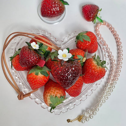 Transparent Burgundy Strawberry Bag Charm