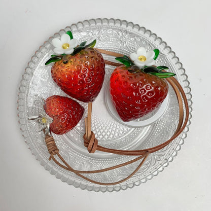 Transparent Burgundy Strawberry Bag Charm