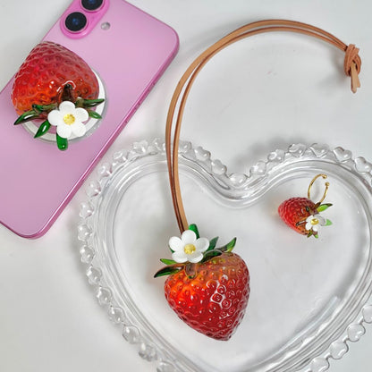 Transparent Burgundy Strawberry Bag Charm