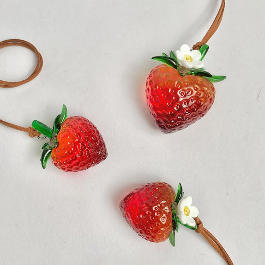 Transparent Burgundy Strawberry Bag Charm