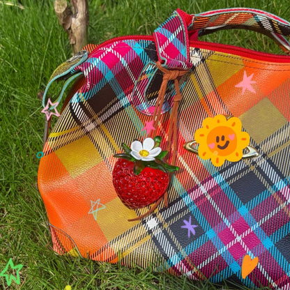 Transparent Burgundy Strawberry Bag Charm