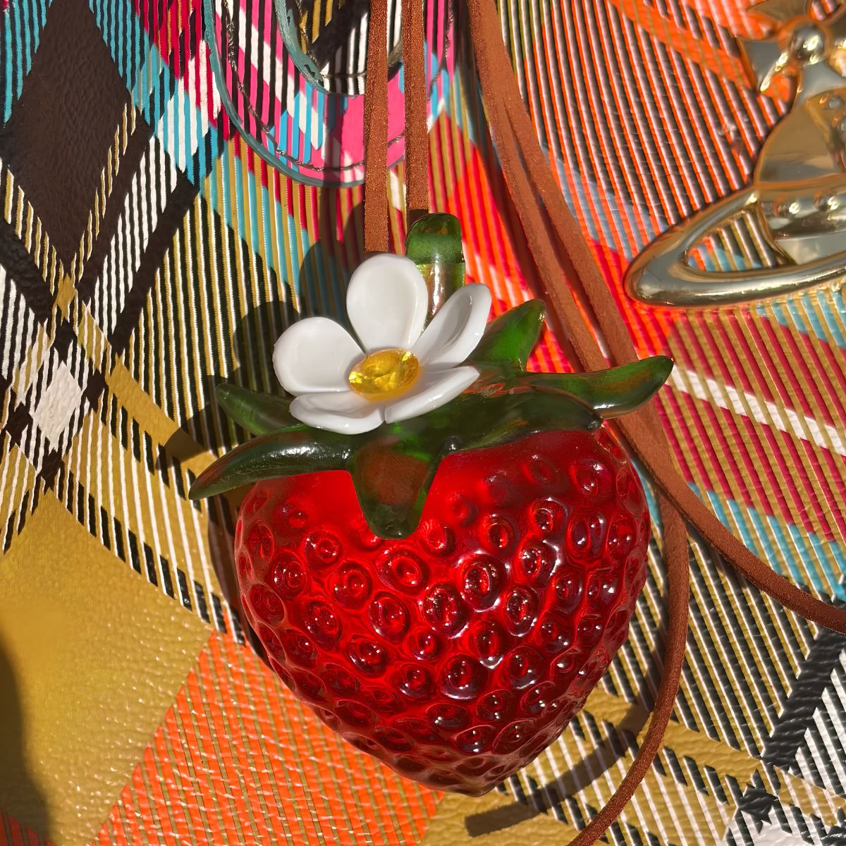 Transparent Burgundy Strawberry Bag Charm