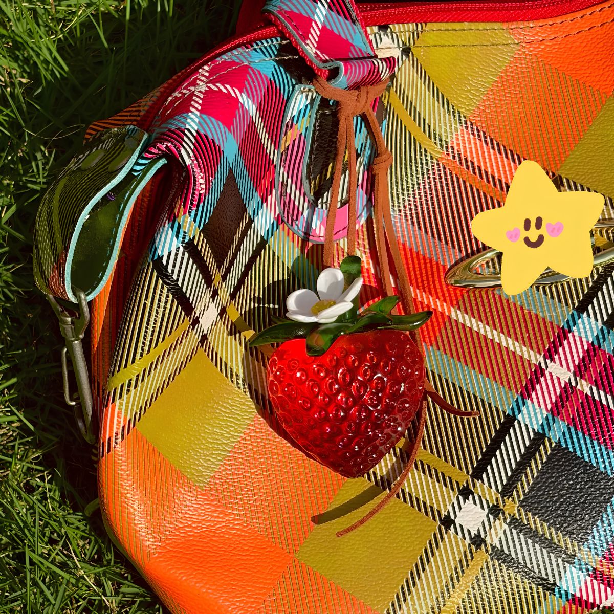 Transparent Burgundy Strawberry Bag Charm