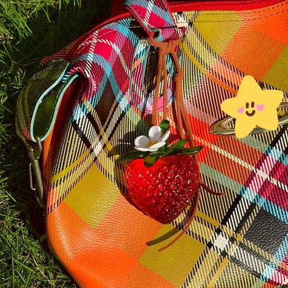 Transparent Burgundy Strawberry Bag Charm