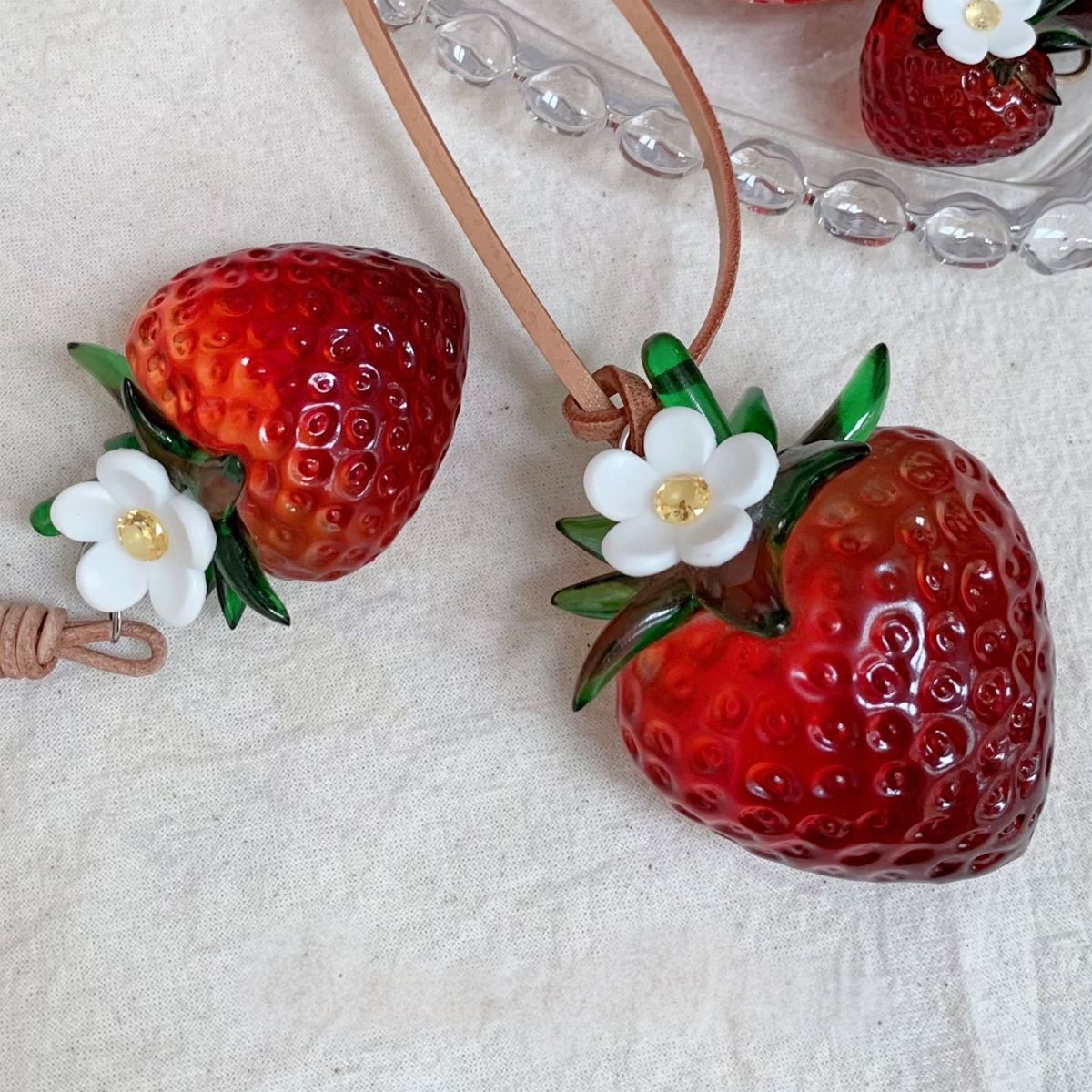 Transparent Burgundy Strawberry Bag Charm