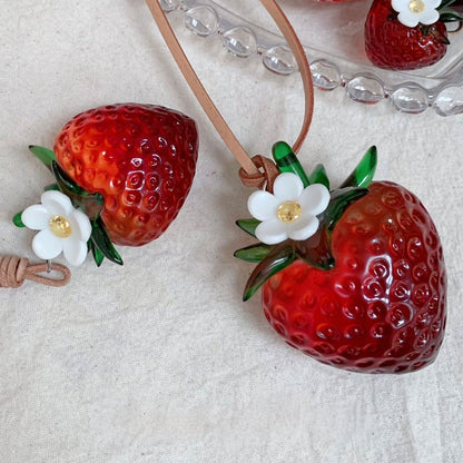 Transparent Burgundy Strawberry Bag Charm