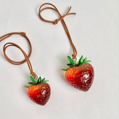 Transparent Burgundy Strawberry Bag Charm