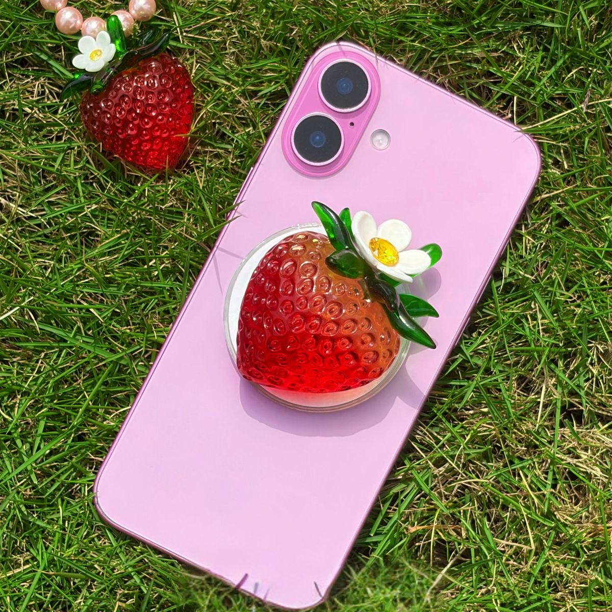 Transparent Burgundy Strawberry Magnetic Phone Grip Stand