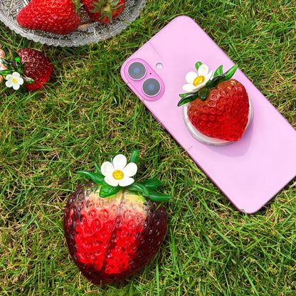 Transparent Burgundy Strawberry Magnetic Phone Grip Stand